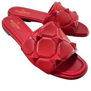 Roman Stud Slide Red JU5 Large Rockstud Sandals Flats E189